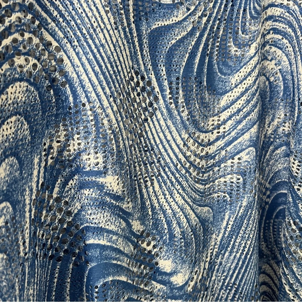 Toni Morgan Blue Abstract Open Knit Sheer Top Layering 3/4 Sleeve Large - Picture 3 of 6